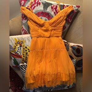 Self-Portrait Vibrant Orange Pleated Mini Dress Size 2